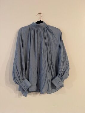 Light Blue Pleated High-Neck Shirt